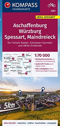 KOMPASS Fahrradkarte 3351 Aschaffenburg, Würzburg, Spessart, Maindreieck 1:70.000: reiß- und wetterfest mit Extra Stadtplänen