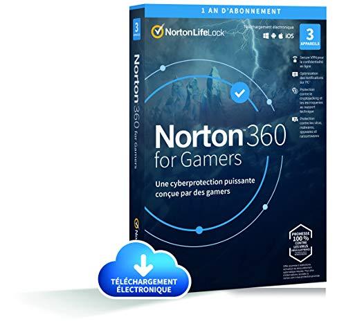 Norton 360 for Gamers 2024 | 3 Appareils | Cyberprotection puissante optimisée pour les gamers | Antivirus, Gestion Mots de Passe, Protection Webcam, VPN, Stockage Cloud | 1 An | PC/Mac/Android/iOS