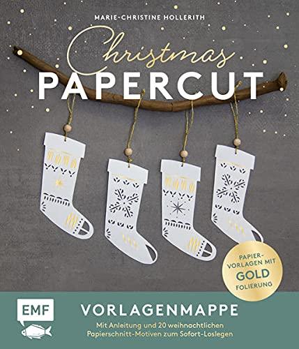 Set: Christmas Papercut – Die Vorlagenmappe mit Anleitung und 20 weihnachtlichen Papierschnitt-Motiven zum Sofort-Loslegen: Ausgewählte Papiervorlagen mit Goldfolierung