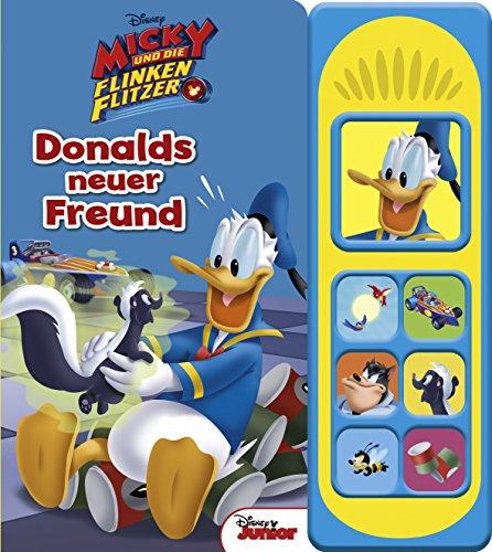 Disney - Donalds neuer Freund -Soundbuch - Disney Micky und die flinken Flitzer - Pappbilderbuch mit 7 lustigen Geräuschen für Kinder ab 3 Jahren