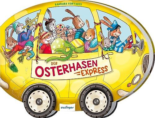 Der Osterhasen-Express: Fröhlich-buntes Oster-Wimmelbuch mit beweglichen Rädern