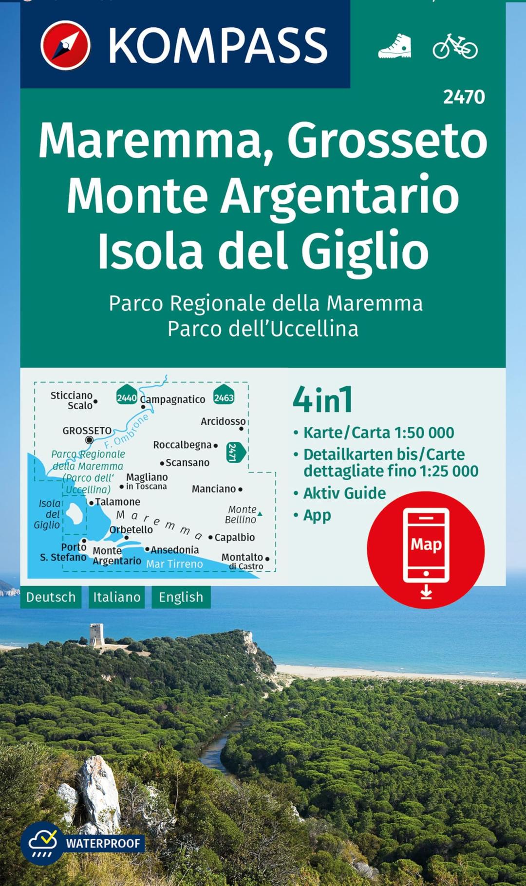 KOMPASS Wanderkarte 2470 Maremma, Grosseto, Monte Argentario, Isola del Giglio 1:50.000: 4in1 Wanderkarte mit Aktiv Guide und Detailkarten inklusive ... Verwendung in der KOMPASS-App. Fahrradfahren.