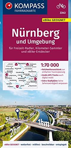 KOMPASS Fahrradkarte 3343 Nürnberg und Umgebung 1:70.000: reiß- und wetterfest mit Extra Stadtplänen