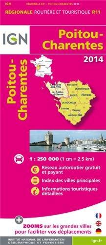 Poitou - Charentes 2014: Réseau autoroutier gratuit et payant. Index des villes principales. Informations touristiques détaillées (Ign Map)