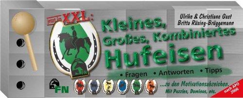 Kleines, großes kombiniertes Hufeisen. Fragen. Antworten. Tipps: Karten mit Fragen und Antworten in (Falt)kasten mit Stecker sowie ein Faltblatt. Zu den Motivationsabzeichen. Mit Puzzles, Dominos etc