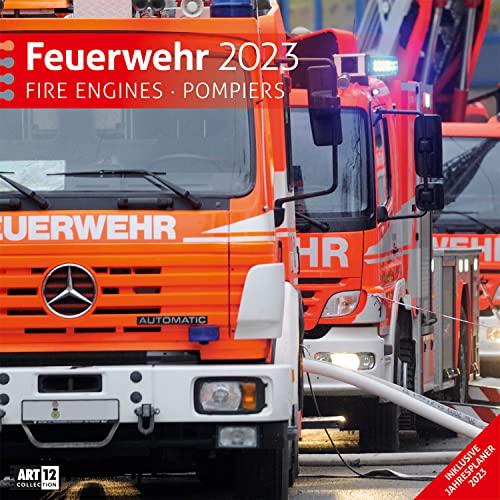 Feuerwehr 2023, Wandkalender / Broschürenkalender im Hochformat (aufgeklappt 30x60 cm) - Geschenk-Kalender mit Monatskalendarium zum Eintragen