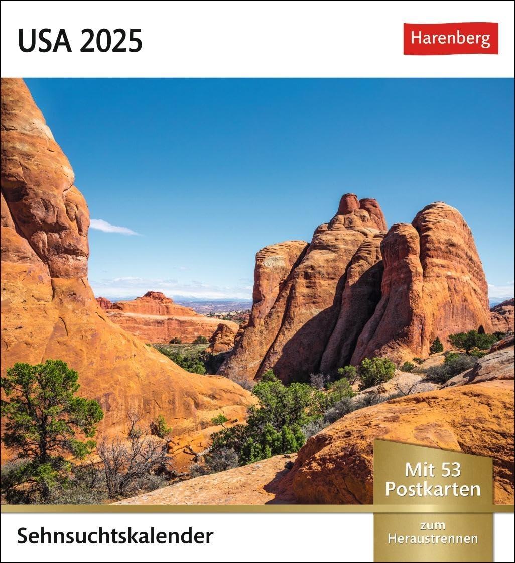 USA Sehnsuchtskalender 2025 - Wochenkalender mit 53 Postkarten: Wöchentlich Postkarten in einem Kalender. Foto-Kalender mit typisch amerikanischen ... zum Aufhängen (Sehnsuchtskalender Harenberg)