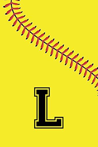 L: Monogram Initial Letter Name Softball Journal/Notebook, Personalized Softball Gift For Daughter, Yellow Cover, Softball Player Notebook, Softball ... gift, 120 Pages of 6" x 9" Lined Notebook