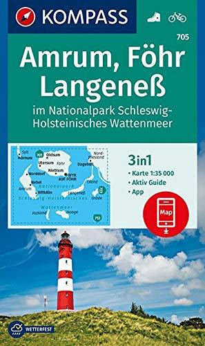 KOMPASS Wanderkarte Amrum, Föhr, Langeneß im Nationalpark Schleswig-Holsteinisches Wattenmeer: 3in1 Wanderkarte 1:35000 mit Aktiv Guide inklusive ... (KOMPASS-Wanderkarten, Band 705)