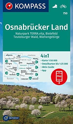 KOMPASS Wanderkarte 750 Osnabrücker Land 1:50.000: 4in1 Wanderkarte, mit Aktiv Guide und Detailkarten inklusive Karte zur offline Verwendung in der KOMPASS-App. Fahrradfahren.