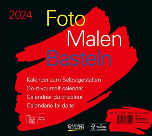 Foto-Malen-Basteln Bastelkalender quer schwarz 2024: Fotokalender zum Selbstgestalten. Do-it-yourself Kalender mit festem Fotokarton. Format: 24 x 21,5 cm