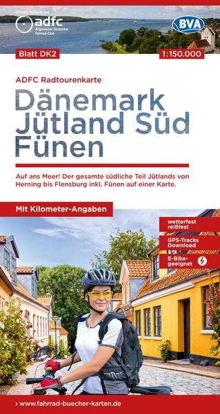 ADFC-Radtourenkarte DK2 Dänemark/Jütland Süd/ Fünen 1:150.000, reiß- und wetterfest, E-Bike geeignet, GPS-Tracks Download, mit Bett+Bike Symbolen, mit ... einer Karte. (ADFC-Radtourenkarte 1:150.000)