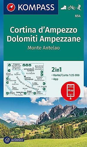 KOMPASS Wanderkarte 654 Cortina d'Ampezzo, Dolomiti Ampezzane, Monte Antelao 1:25.000: markierte Wanderwege, Hütten, Fahrradwege, inklusive Karte zur offline Verwendung in der KOMPASS-App