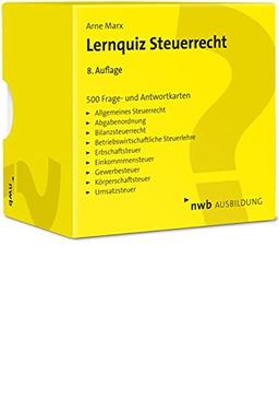 Lernquiz Steuerrecht: 500 Lernkarten mit Fragen und Antworten. Allgemeines Steuerrecht.Abgabenordnung. Bilanzsteuerrecht. Betriebswirtschaftliche ... Körperschaftsteuer. Umsatzsteuer.