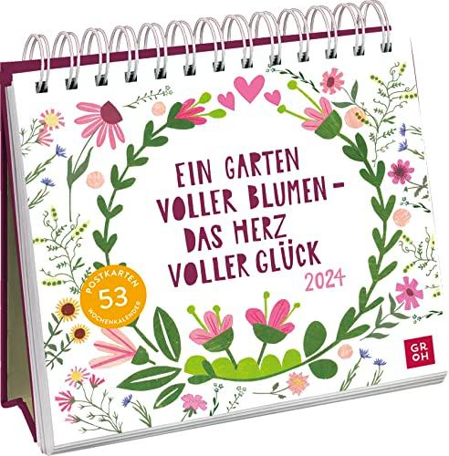 Ein Garten voller Blumen - das Herz voller Glück 2024: Wochenkalender zum Aufstellen, Tischkalender mit Spiralbindung und 53 Postkarten zum Heraustrennen, Papercut-Illustrationen von Frau Knopp