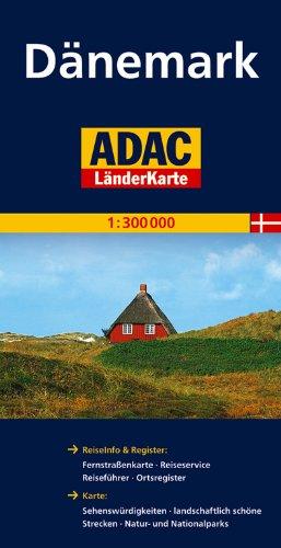 ADAC Länderkarte Dänemark 1:300.000: Register: Legende, Citypläne, Ortsregister mit PLZ. Karte: Sehenswürdigkeiten, Natur- und Nationalparks, landschaftlich schöne Strecken