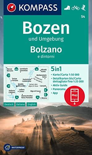 KOMPASS Wanderkarte 54 Bozen und Umgebung / Bolzano e dintorni 1:50.000: 5in1 Wanderkarte mit Panorama, Aktiv Guide und Detailkarten inklusive Karte ... in der KOMPASS-App. Fahrradfahren. Skitouren.