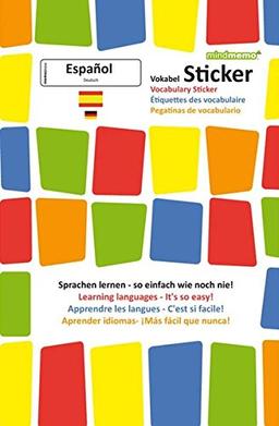 mindmemo Vokabel Sticker - Grundwortschatz Spanisch / Deutsch - 280 Vokabel Aufkleber für Kinder und Erwachsene Spanisch lernen leicht gemacht Lernhilfe Lernsticker Sprachsticker