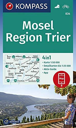 Mosel, Region Trier: 4in1 Wanderkarte 1:50000 mit Aktiv Guide und Detailkarten inklusive Karte zur offline Verwendung in der KOMPASS-App. Fahrradfahren. (KOMPASS-Wanderkarten, Band 834)