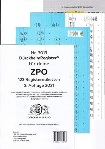 DürckheimRegister® ZPO-THOMAS-PUTZO-2. Staatsexamen 2021: 123 Registeretiketten (sog. Griffregister) für deine ZPO z.B. im SCHÖNFELDER, THOMAS PUTZO, ... wichtigen Paragrafen für das 2. STAATSEXAMEN