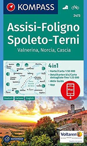 Assisi, Foligno, Spoleto, Terni, Valnerina, Norcia, Cascia: 4in1 Wanderkarte 1:50000 mit Aktiv Guide und Detailkarten inklusive Karte zur offline ... (KOMPASS-Wanderkarten, Band 2473)