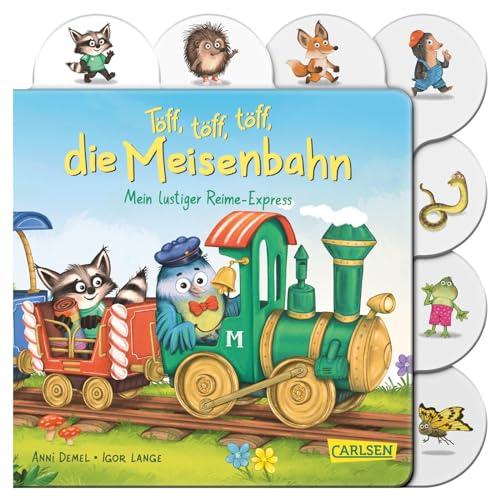 Töff, töff, töff, die Meisenbahn: Mein lustiger Reime-Express | Registerbuch mit witzigen Tieren und Reimen für Kinder ab 1