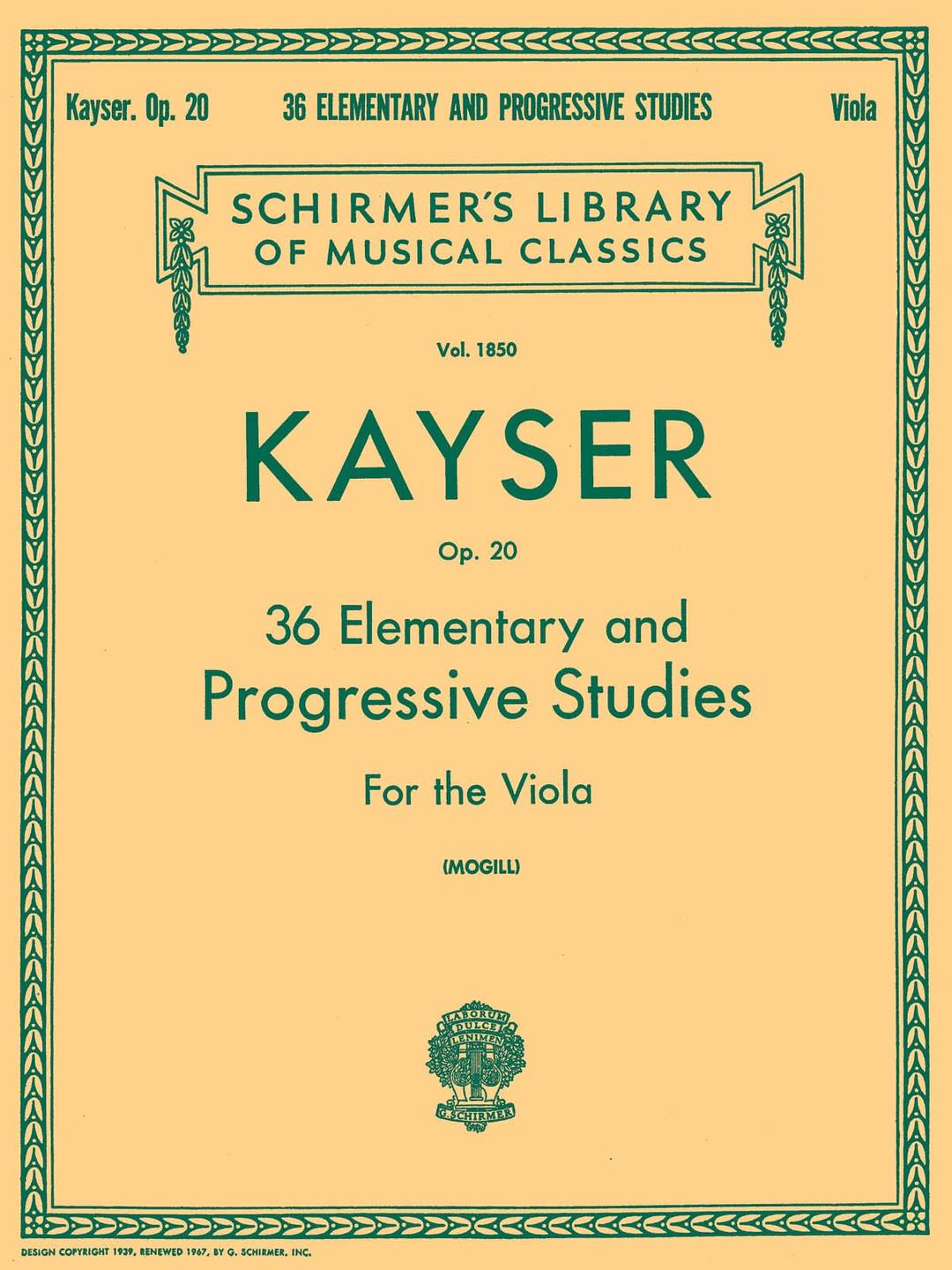 36 Elementary and Progressive Studies: Viola Method: Schirmer Library of Classics Volume 1850 Viola Method