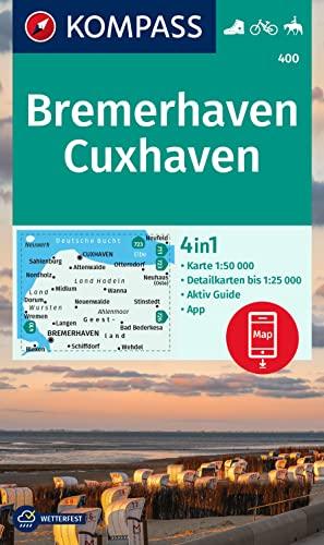 KOMPASS Wanderkarte 400 Bremerhaven-Cuxhaven 1:50.000: 4in1 Wanderkarte mit Aktiv Guide und Detailkarten inklusive Karte zur offline Verwendung in der KOMPASS-App. Fahrradfahren. Reiten.