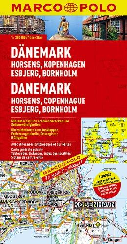 MARCO POLO Karte Dänemark, Horsens, Kobenhavn, Esbierg: Mit landschaftlich schönen Strecken und Sehenswürdigkeiten. Übersichtskarte zum Ausklappen, Entfernungstabelle, Ortsregister, 5 Citypläne