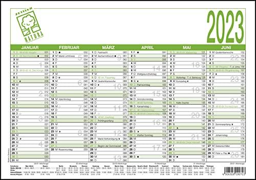 Arbeitstagekalender Recycling 2023 - A4 (29,7 x 21 cm) - 6 Monate auf 1 Seite - Blauer Engel - Tafelkalender - Plakatkalender - Jahresplaner - 907-0700