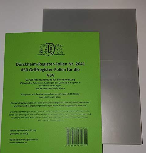 450 Dürckheim-Griffregister-Folien für die VSV-Bayern: 450 transparente Trägerfolien zum Einheften der Dürckheim-Griffregister in die VSV