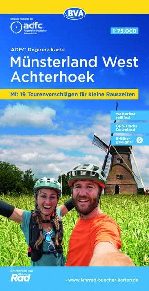 ADFC-Regionalkarte Münsterland West / Flusslandschaft Achterhoek, 1:75.000, mit Tagestourenvorschlägen, reiß- und wetterfest, E-Bike-geeignet, ... und Slinge-Route (ADFC-Regionalkarte 1:75000)