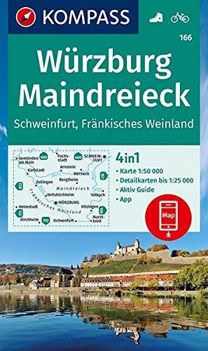 KOMPASS Wanderkarte Würzburg, Maindreieck, Schweinfurt, Fränkisches Weinland: 4in1 Wanderkarte 1:50000 mit Aktiv Guide und Detailkarten inklusive ... (KOMPASS-Wanderkarten, Band 166)