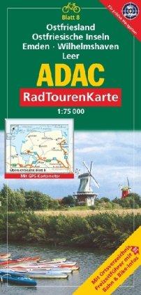 ADAC RadTourenKarte 8 Ostfriesland, Ostfriesische Inseln, Emden, Wilhelmshaven, Leer 1 : 75 000