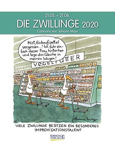 Zwillinge 2020: Sternzeichenkalender-Cartoonkalender als Wandkalender im Format 19 x 24 cm.