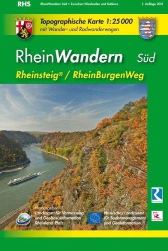 RheinWandern Süd (WR): Topographische Karte 1:25000 mit Wander- und Radwanderwegen mit dem Rheinsteig von Wiesbaden bis Koblenz und dem RheinBurgenWeg von Bingen bis Koblenz