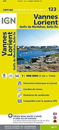 IGN 1 : 100 000 Vannes Lorient: Top 100 Tourisme et Découverte. Patrimoine historique et naturel / Courbes de niveau / Routes et chemins / Itinéaires de randonnée / Compatible GPS