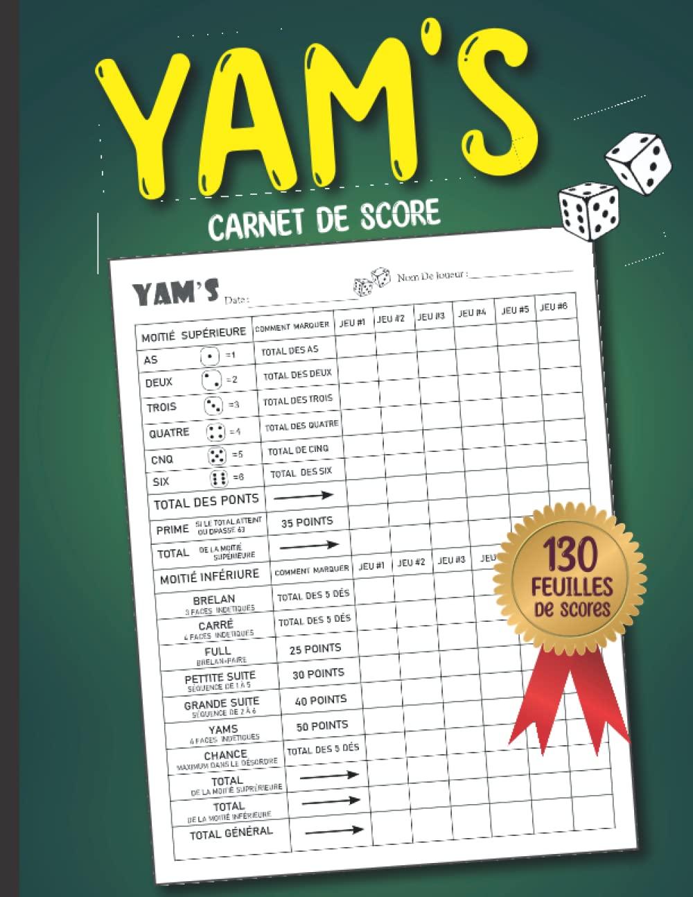 Yam's Carnet de Scores: 130 Feuilles de Scores | Yams Bloc De Marque | Grille De Jeux De Dés Yam