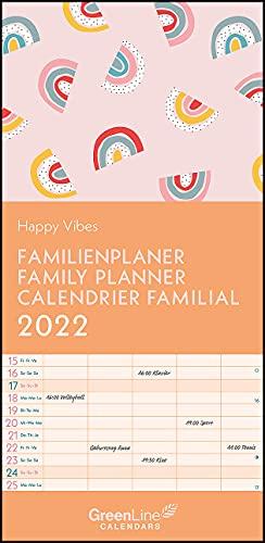 GreenLine Happy Vibes 2022 Familienplaner - Familien-Kalender - Wandkalender - 22x45