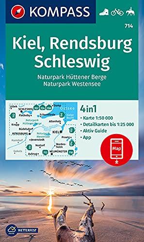 KOMPASS Wanderkarte Kiel, Rendsburg, Schleswig: 4in1 Wanderkarte 1:50000 mit Aktiv Guide und Detailkarten inklusive Karte zur offline Verwendung in ... Reiten. (KOMPASS-Wanderkarten, Band 714)