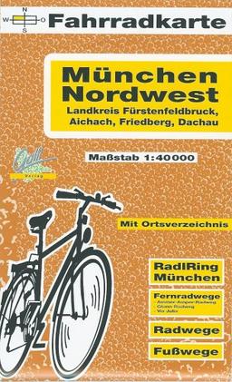 Fahrradkarte München Nordwest, Lkr. Fürstenfeldbruck, Aichach, Friedberg, Dachau. 1:40000