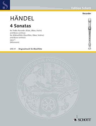 4 Sonatas: komplett in einem Band. op. 1. Alt-Blockflöte (Flöte, Violine, Oboe) und Basso continuo (Klavier); Violoncello (Viola da gamba) ad lib.. (Edition Schott)