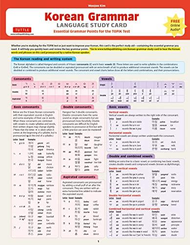 Korean Grammar Language Study Card: Essential Grammar Points for the Topik Test