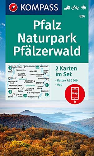 KOMPASS Wanderkarte Pfalz, Naturpark Pfälzerwald: 2 Wanderkarten 1:50000 im Set inklusive Karte zur offline Verwendung in der KOMPASS-App. Fahrradfahren. (KOMPASS-Wanderkarten, Band 826)