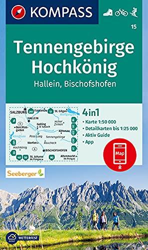 KOMPASS Wanderkarte Tennengebirge, Hochkönig, Hallein, Bischofshofen: 4in1 Wanderkarte 1:50000 mit Aktiv Guide und Detailkarten inklusive Karte zur ... Skitouren. (KOMPASS-Wanderkarten, Band 15)