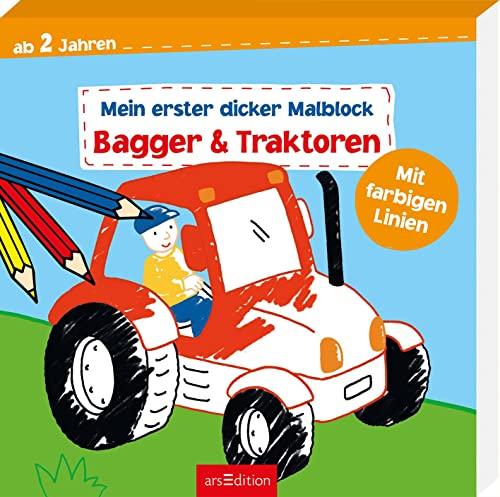 Mein erster dicker Malblock – Bagger & Traktoren: Ab 2 Jahren mit farbigen Linien | Erstes Malbuch mit einfachen Motiven und bunten Hintergründen