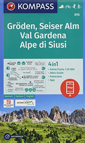 Gröden, Seiser Alm, Val Gardena, Alpe di Siusi: 4in1 Wanderkarte 1:25000 mit Panorama und Aktiv Guide inklusive Karte zur offline Verwendung in der ... Langlaufen. (KOMPASS-Wanderkarten, Band 76)