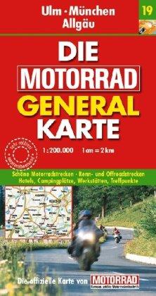 Motorrad Generalkarte Deutschland Ulm, München, Allgäu 1:200 000