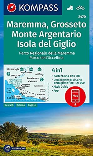 KOMPASS Wanderkarte Maremma, Grosseto, Monte Argentario, Isola del Giglio: 4in1 Wanderkarte 1:50000 mit Aktiv Guide und Detailkarten inklusive Karte ... (KOMPASS-Wanderkarten, Band 2470)