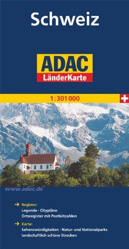 ADAC Länderkarte Schweiz 1:301000: Register: Legende, Citypläne, Ortsregister mit Postleitzahlen - Karte: Sehenswürdigkeiten, Natur-und Nationalparks, landschaftlich schöne Strecken